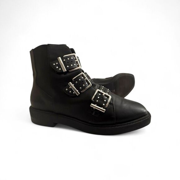 URBAN OUTFITTERS Zoe Studded triple black strappy boots, EUC! Size 9 - Picture 8 of 10